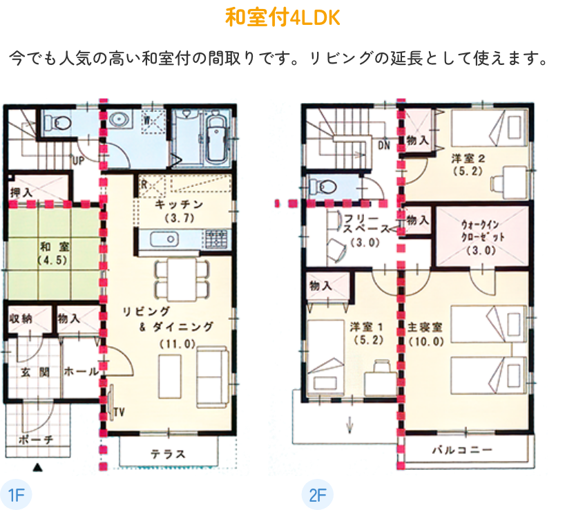 和室付4LDK今でも人気の高い和室付きの間取りです